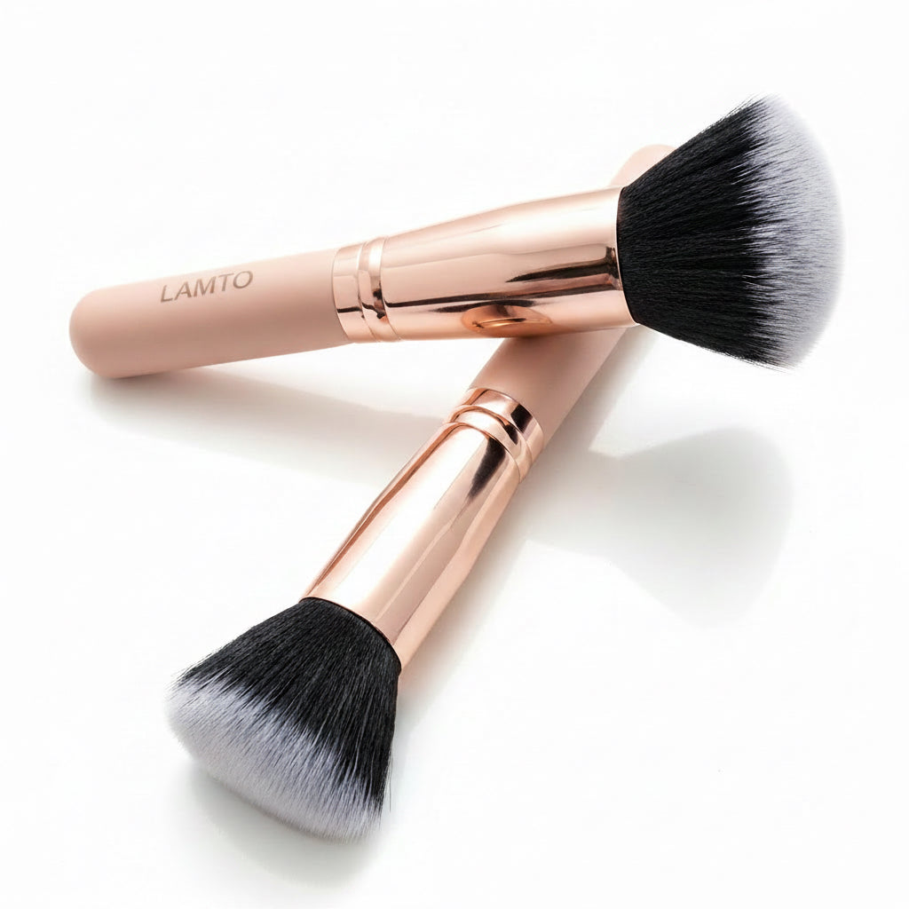 2pc LAMTO Kabuki Flat Top Foundation Brush – Synthetic Fiber, Pink & Black