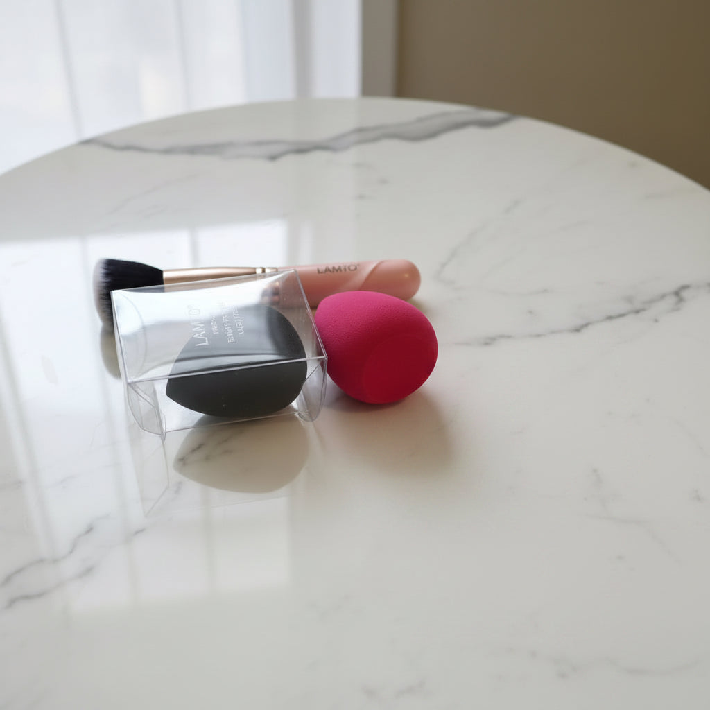 3 pc LAMTO Latex-Free 3pc Set: Kabuki Makeup Brush +2 Beauty Sponges, Multicolor