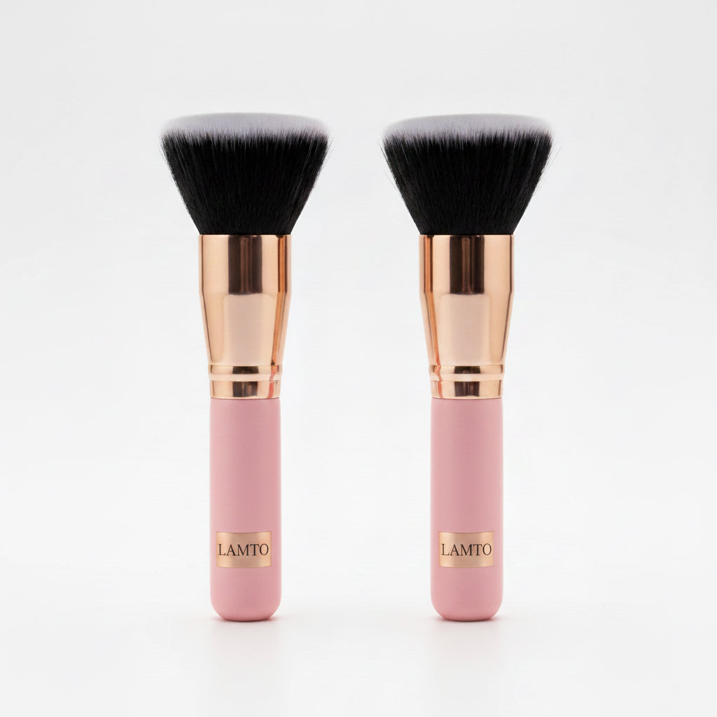 2pc LAMTO Kabuki Flat Top Foundation Brush – Synthetic Fiber, Pink & Black