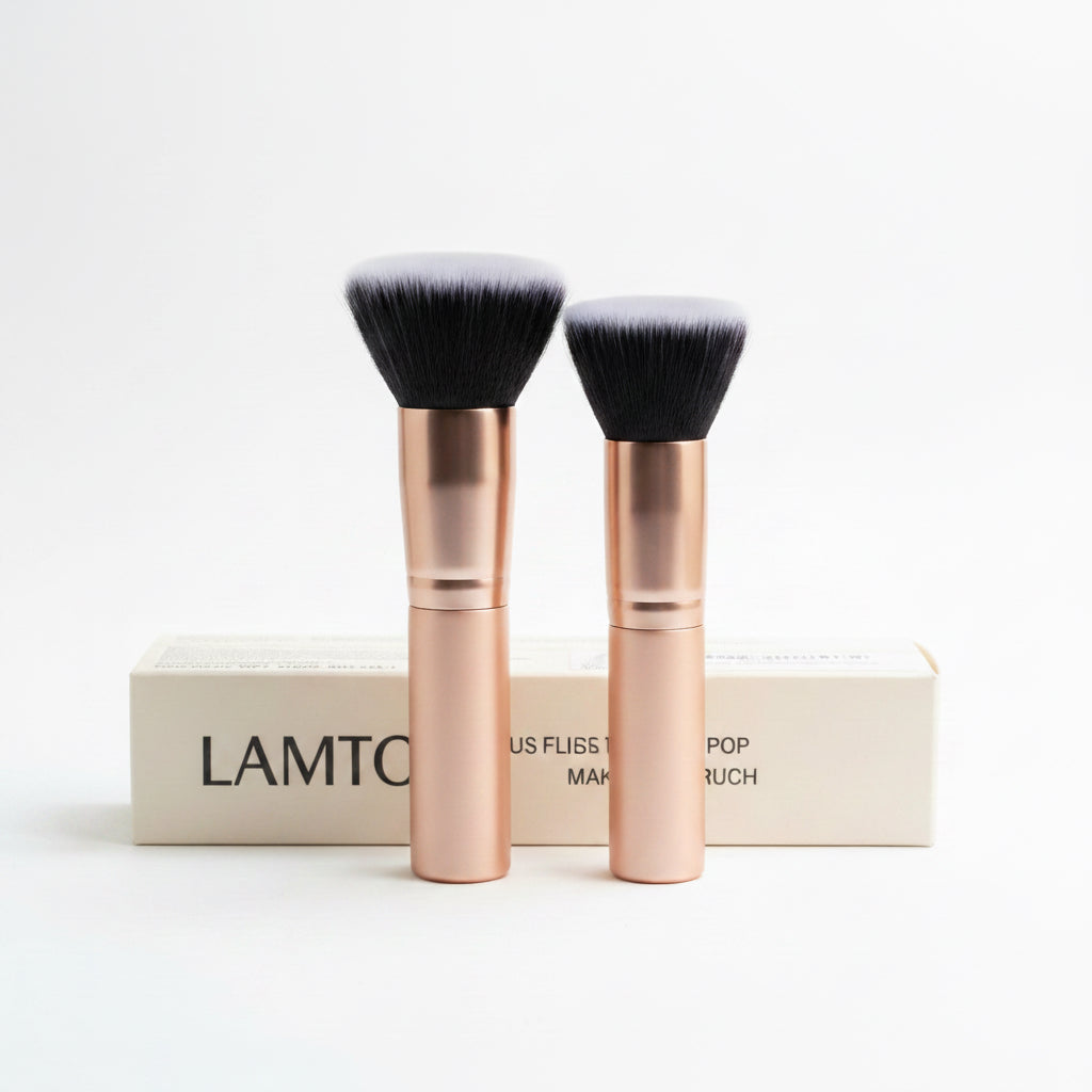 2pc LAMTO Kabuki Flat Top Foundation Brush – Synthetic Fiber, Pink & Black
