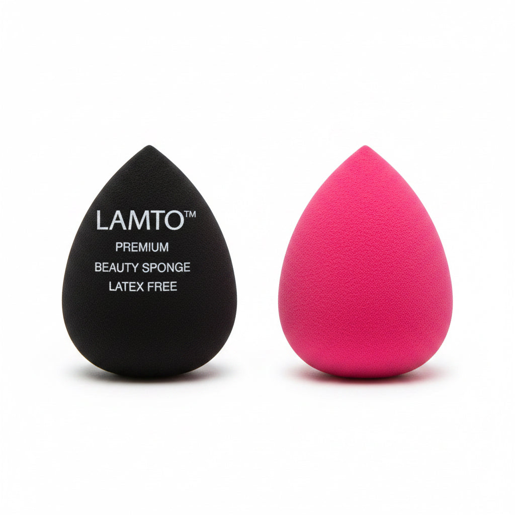 LAMTO Teardrop Beauty Sponge – Latex-Free, Black & Pink (2pc)
